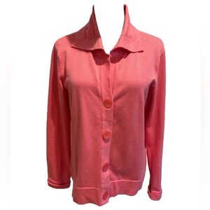 TALBOTS SALMON PINK KNIT CARDIGAN W WIDE COLLAR V-NECK CASUAL COTTAGECORE SZ XL